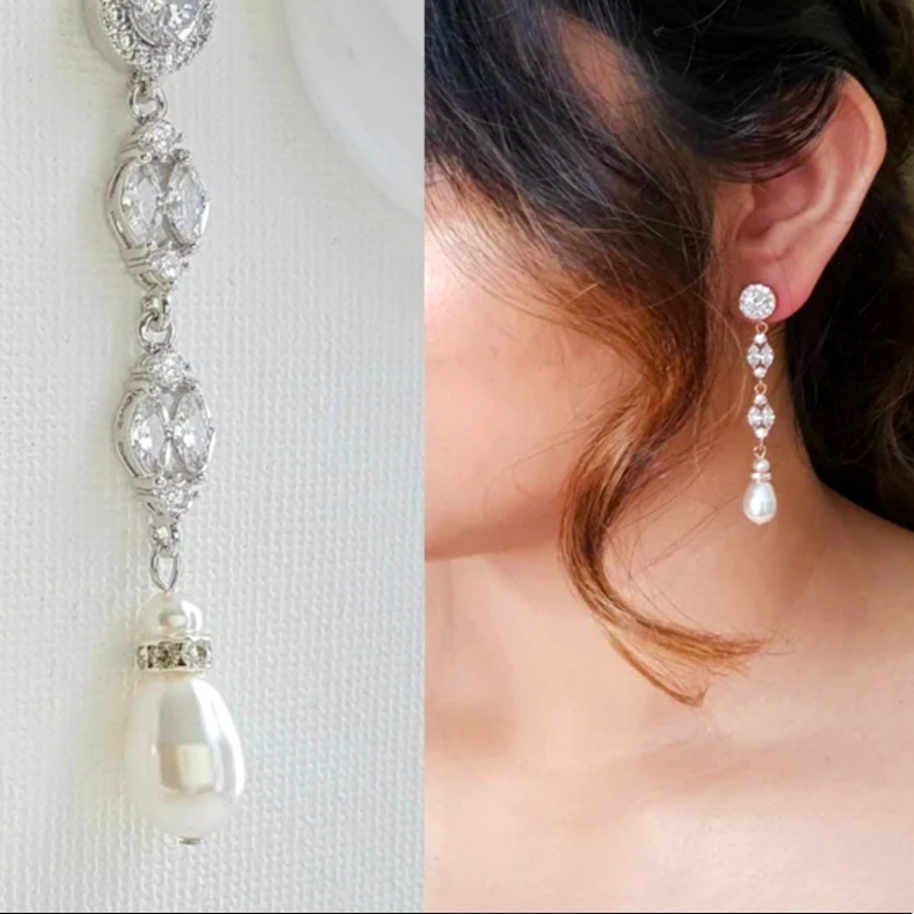 Poetry Designs Wedding Bridal Drop Earrings Pearl Vintage NEVER WORN